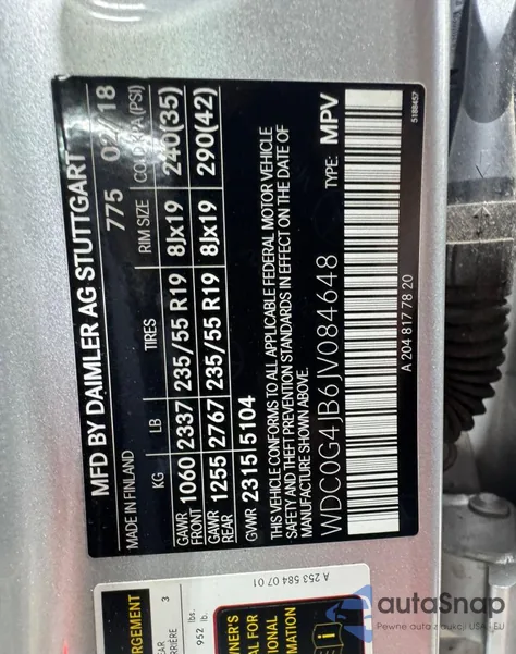 2018 Mercedes-Benz Glc 300 из США, поврежденный, VIN WDC0G4JB6JV084648